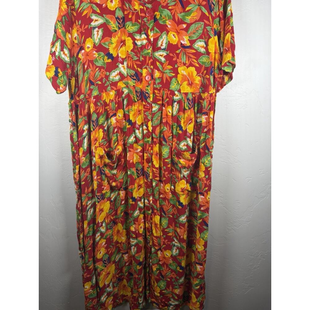 Women’s Cabernet Vibrant Summer Floral Size 1X Button Blouse BeltTie Maxi Dress - Picture 3 of 11